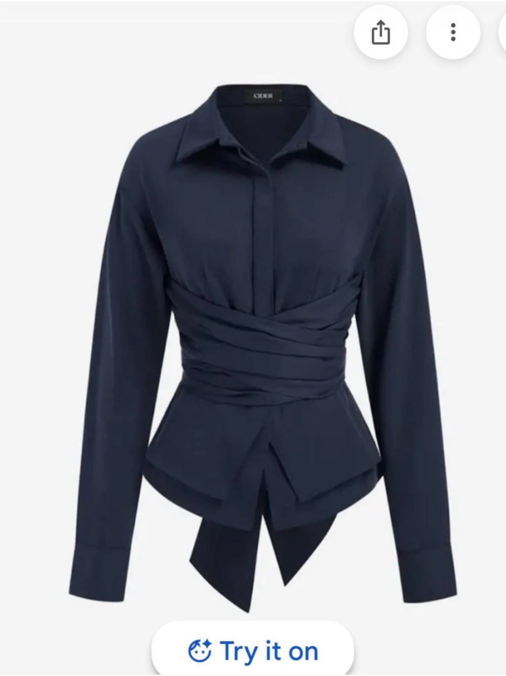Cider Navy Draped Wrap-Waist Button Down Shirt
